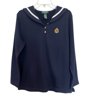 Ralph Lauren Jeans Co sailor style Navy Long Sleeve sweater size large